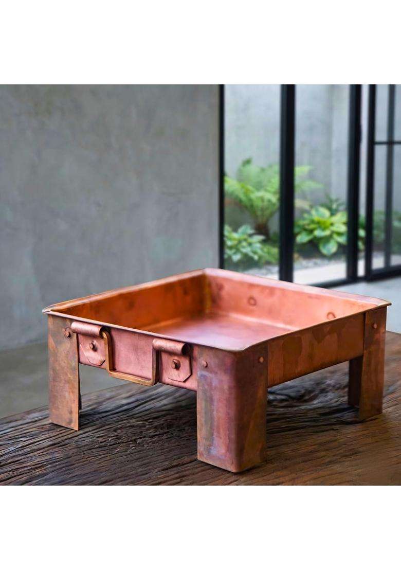 Brown Brass Finish Havan Kund for Puja and Yagna Traditional Square Hawan Kund with Handles - Indya