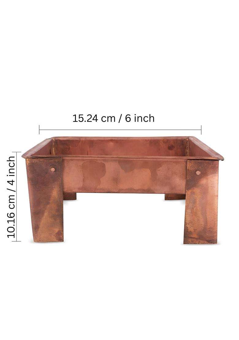 Brown Brass Finish Havan Kund for Puja and Yagna Traditional Square Hawan Kund with Handles - Indya