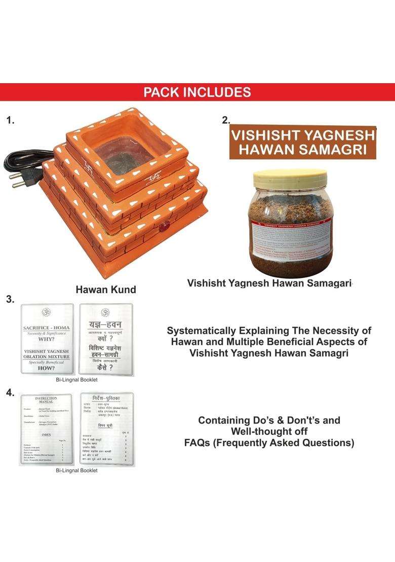 Dharohar the Heritage Red Electric Hawankund Plus Vishisht Yagnesh Hawan Samagri 100 GM Navagraha Nakshatra - Indya