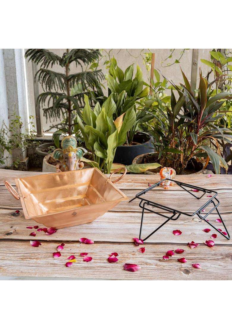 Indian ART Villa Pure Copper Hawan Kund with Stand and Side Handles Traditional Yagya - Indya