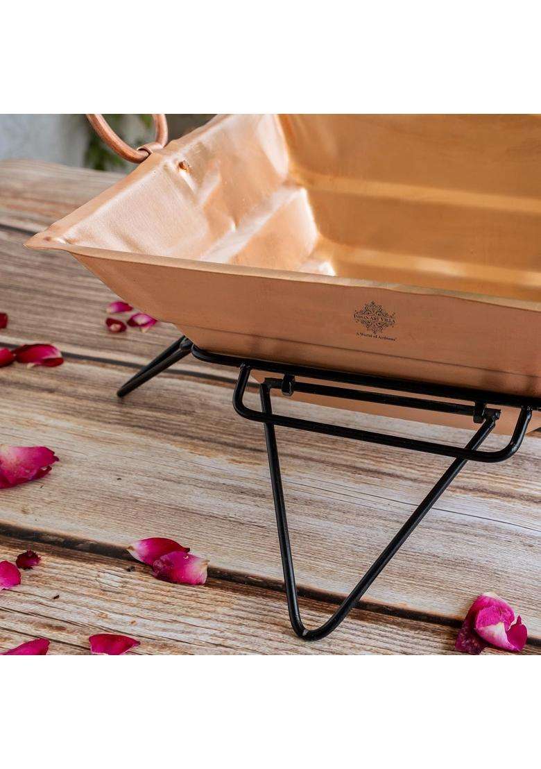 Indian ART Villa Pure Copper Hawan Kund with Stand and Side Handles Traditional Yagya - Indya
