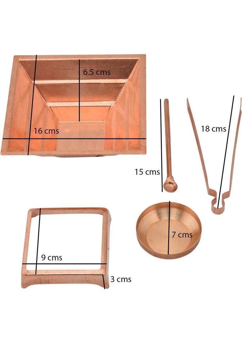 Agnihotra Copper Starter Kit for Daily Agnihotra Ritual Pure Copper Pyramid Kit with Cow Dung Cakes - Indya