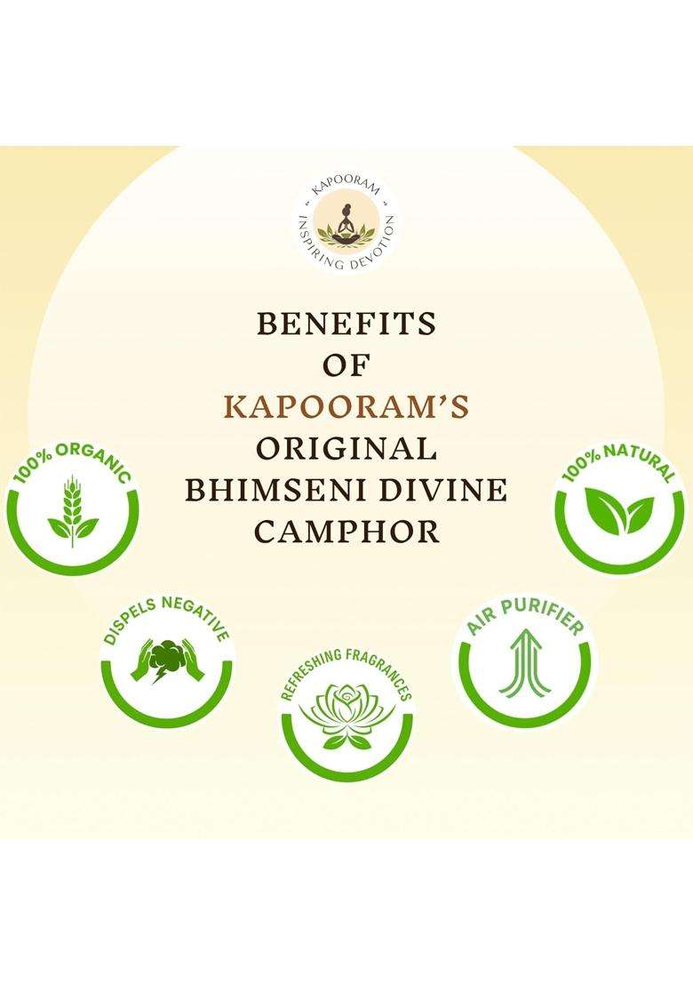 Original Bhimseni Kapoor Brass Divine Camphor Bag 100 Percent Pure and Organic Kapoor for Puja Havan - Indya