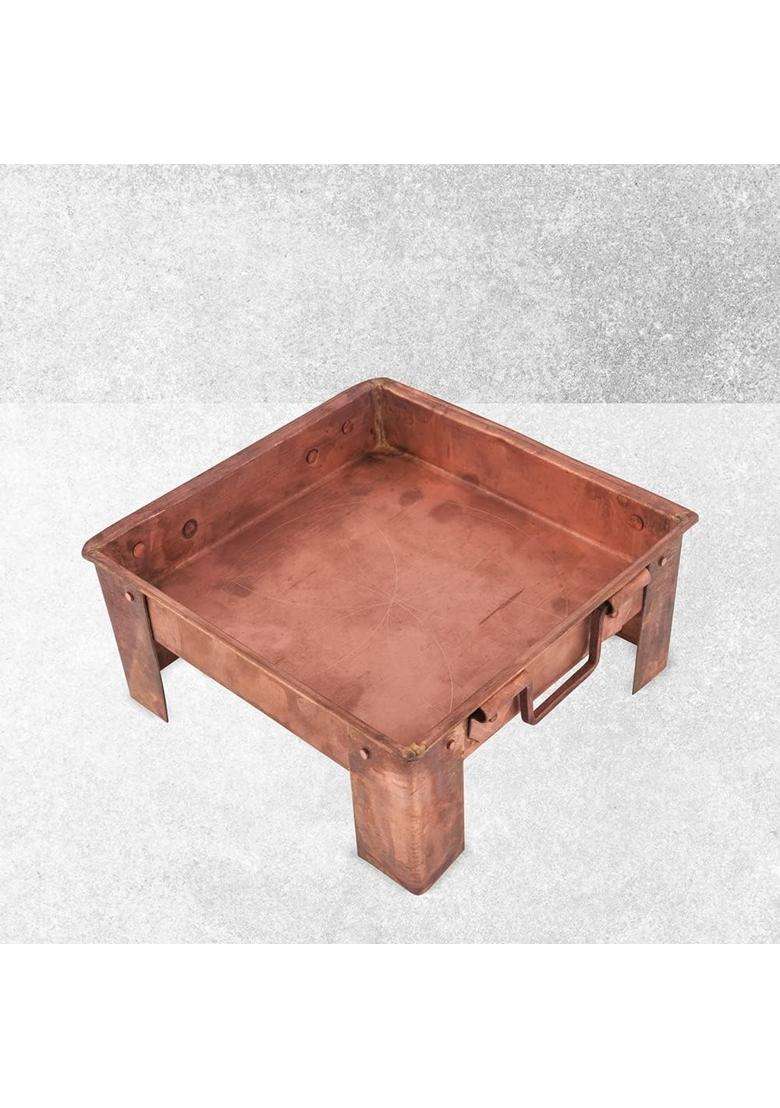 90T1 Pure Copper Havan Bowl with Stand and Side Handles Yagya Agni Vessel for Puja - Indya