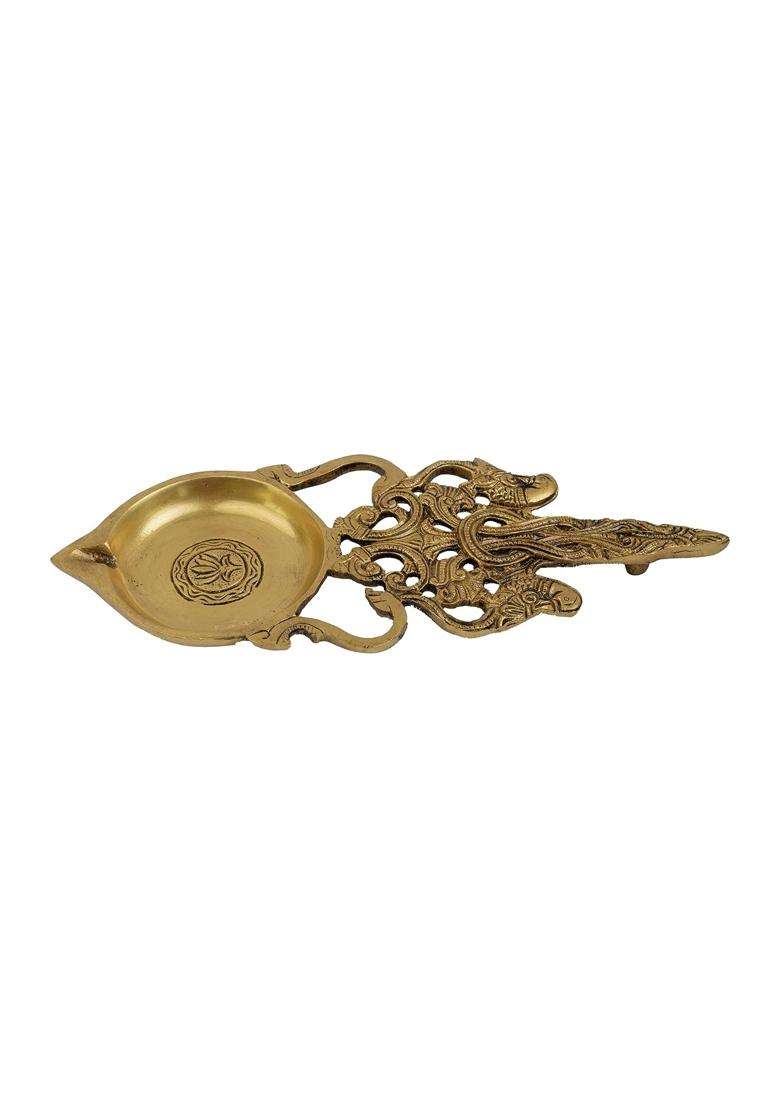 Jaszz Art Gold Brass Twin Parrot Pooja Aarti Spoon 11IN Long 650 G Home Decor - Indya