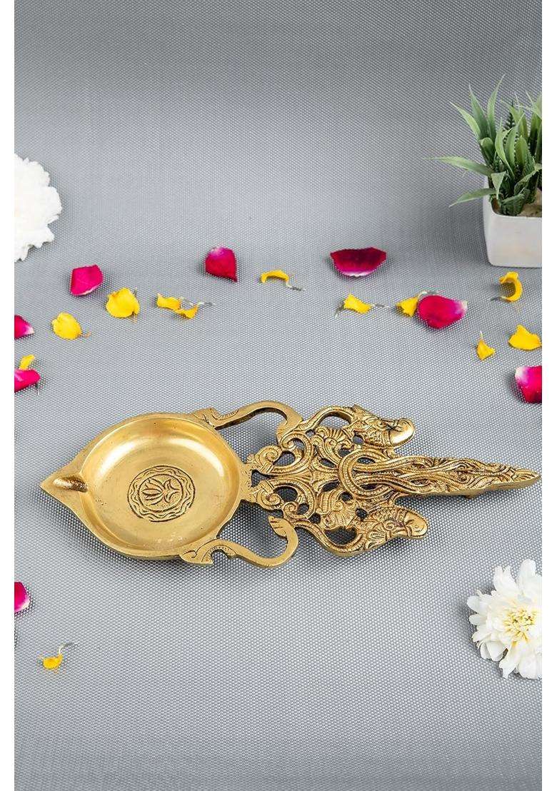 Jaszz Art Gold Brass Twin Parrot Pooja Aarti Spoon 11IN Long 650 G Home Decor - Indya