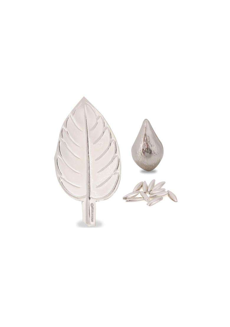 OM Chirag Creation Silver Nariyal Coconut Tulsi Rice Combo for Puja Pooja - Indya