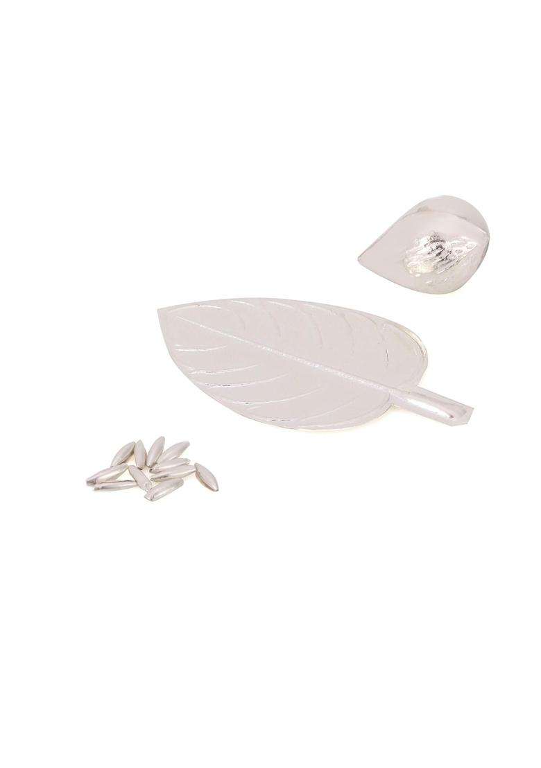 OM Chirag Creation Silver Nariyal Coconut Tulsi Rice Combo for Puja Pooja - Indya