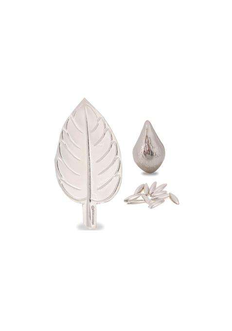 OM Chirag Creation Silver Nariyal Coconut Tulsi Rice Combo for Puja Pooja