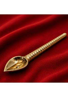 Bhunes Brass Havan Spoon 17 Inch Handcrafted Sruk Sruva Yajna Ladle for Homam Agnihotra Pooja and Fire Rituals