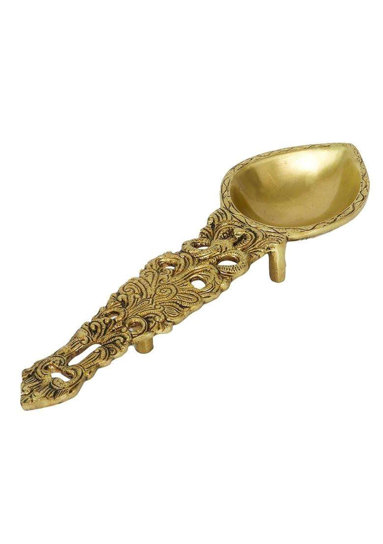Advanzo Pure Brass Sheshnag Pooja Spoon Handcrafted Cobra Design Ghee Offering Ladle for Aarti Havan Yagya - Indya