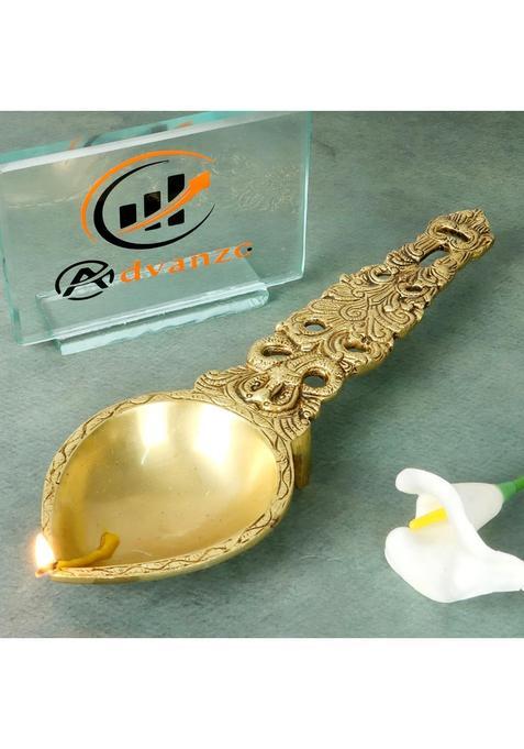 Advanzo Pure Brass Sheshnag Pooja Spoon Handcrafted Cobra Design Ghee Offering Ladle for Aarti Havan Yagya