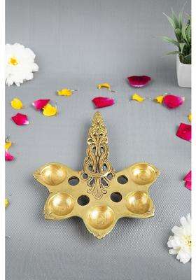Jaszz Art Gold Brass Five Spoon Design Aarti Spoon 7 Point 9IN Long 500 G