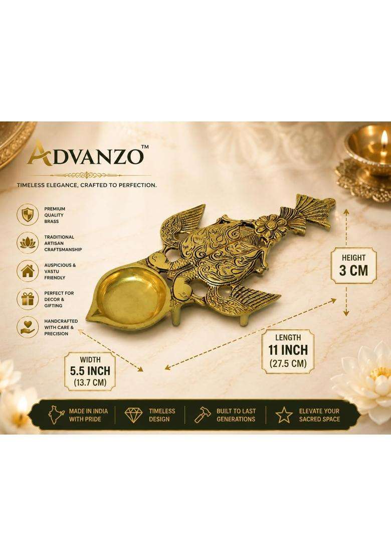 Advanzo Pure Brass Twin Peacock Aarti Spoon with Oil Diya - Indya