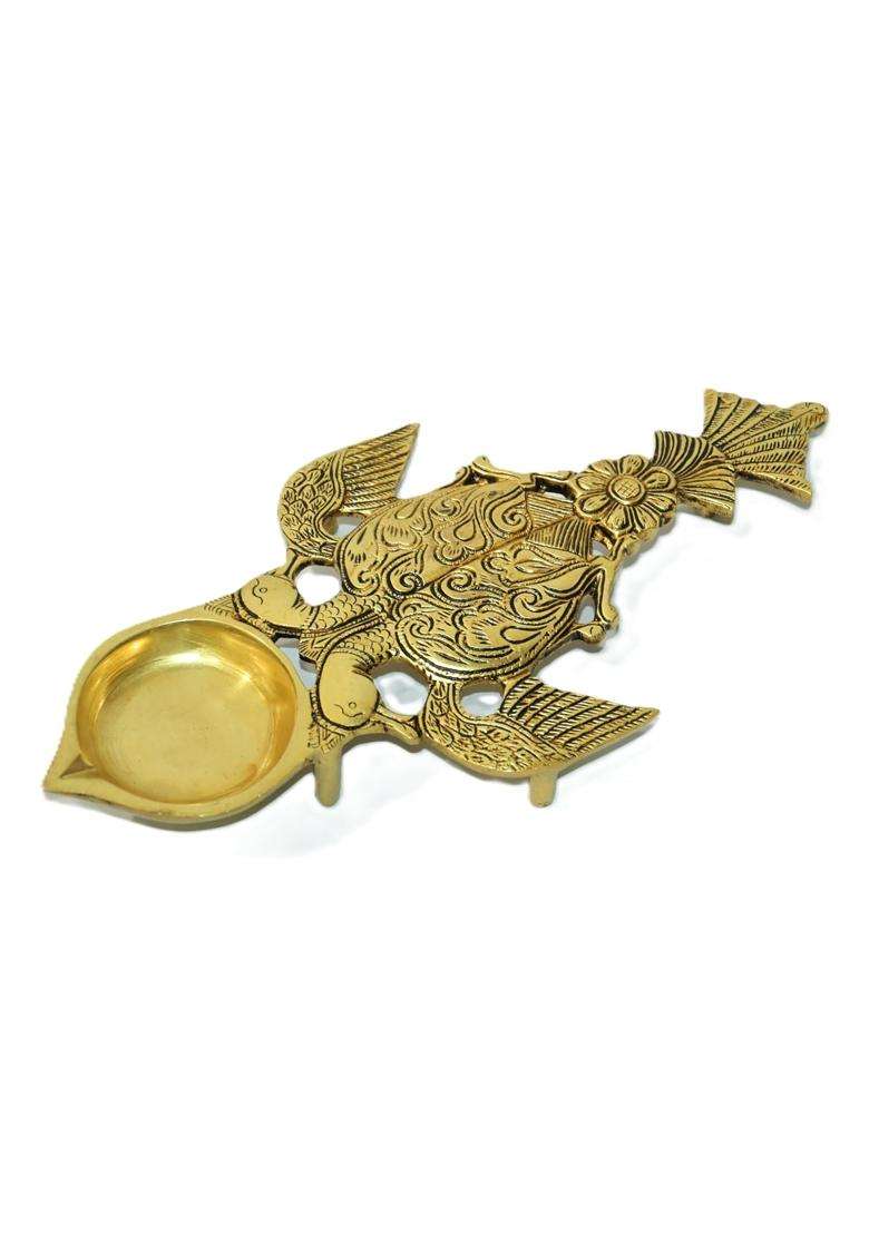 Advanzo Pure Brass Twin Peacock Aarti Spoon with Oil Diya - Indya