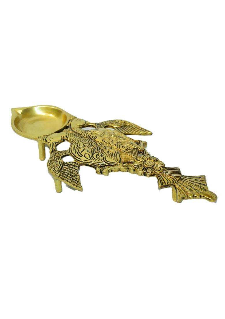 Advanzo Pure Brass Twin Peacock Aarti Spoon with Oil Diya - Indya