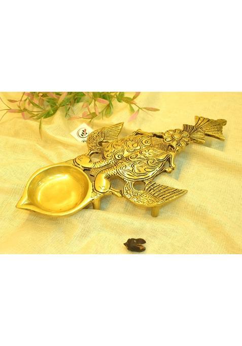 Advanzo Pure Brass Twin Peacock Aarti Spoon with Oil Diya