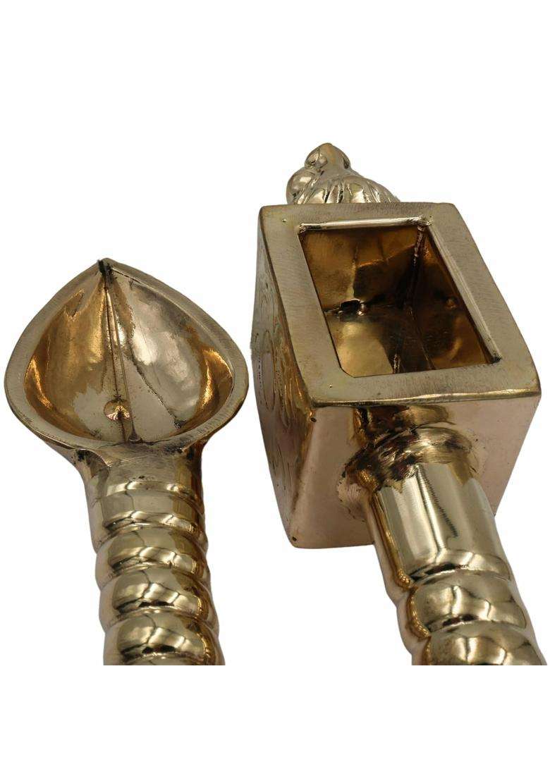 South Indian Arts Brass Lion Head Homa Spoon Set for Vedic Sacrifices Yajna Achamani Spoons for Havan Gold - Indya