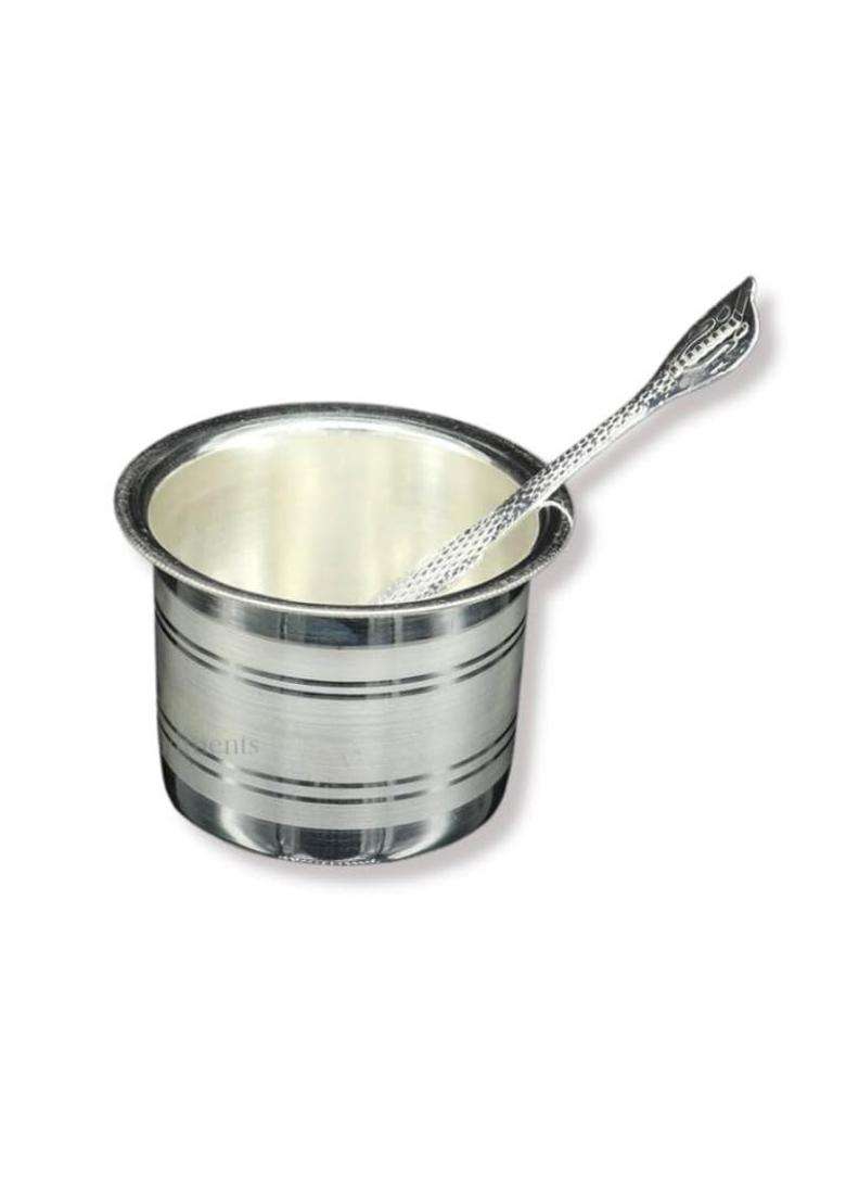 Goldhartz Silver Plated Ghee Pot with Spoon Pooja Ghee Container for Mandir - Indya