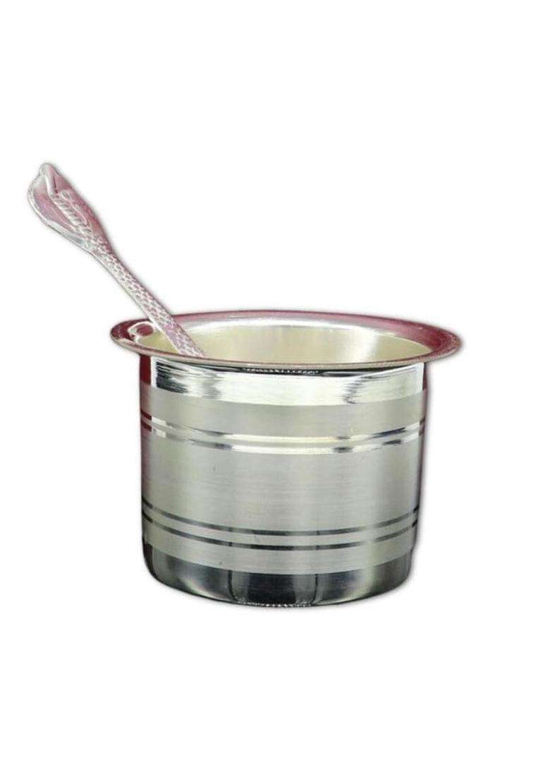 Goldhartz Silver Plated Ghee Pot with Spoon Pooja Ghee Container for Mandir - Indya