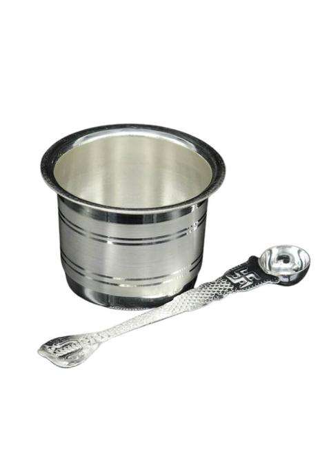 Goldhartz Silver Plated Ghee Pot with Spoon Pooja Ghee Container for Mandir