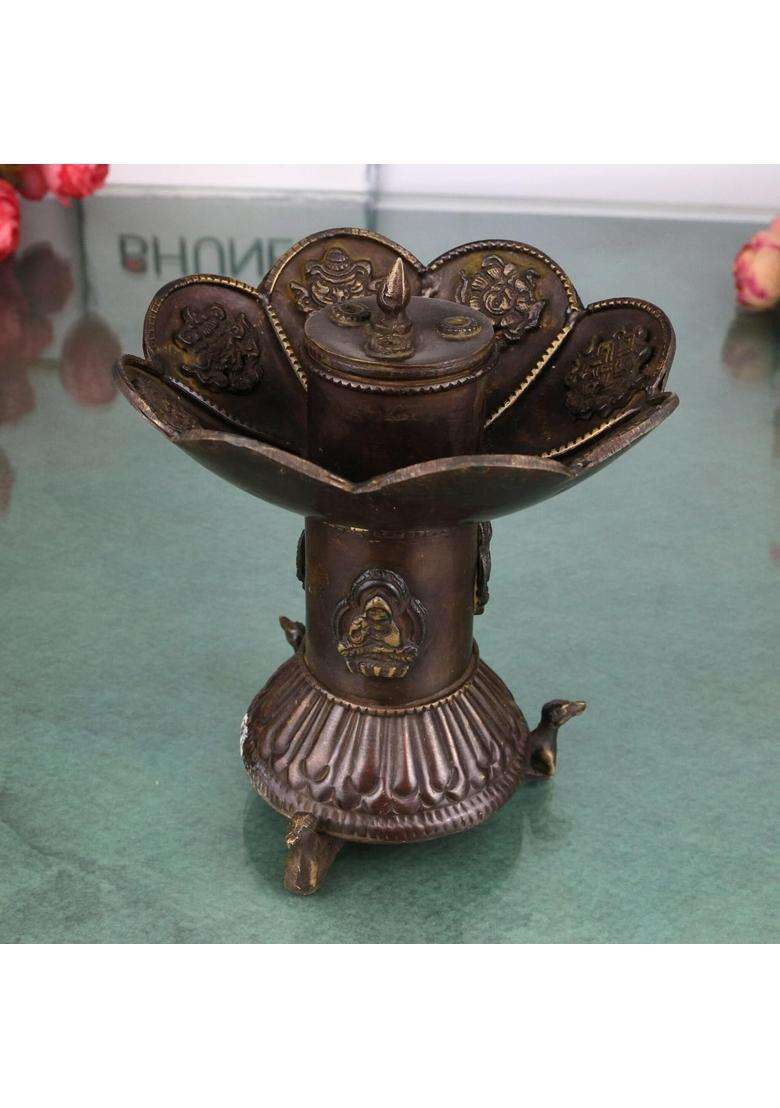 Bhunes Brass Dhoop Dani Dhoop Burner Sambrani Holder Loban Guggal Incense Burner for Pooja Aarti Home Temple - Indya