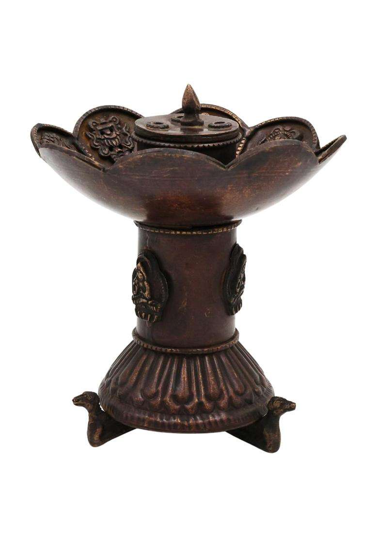 Bhunes Brass Dhoop Dani Dhoop Burner Sambrani Holder Loban Guggal Incense Burner for Pooja Aarti Home Temple - Indya
