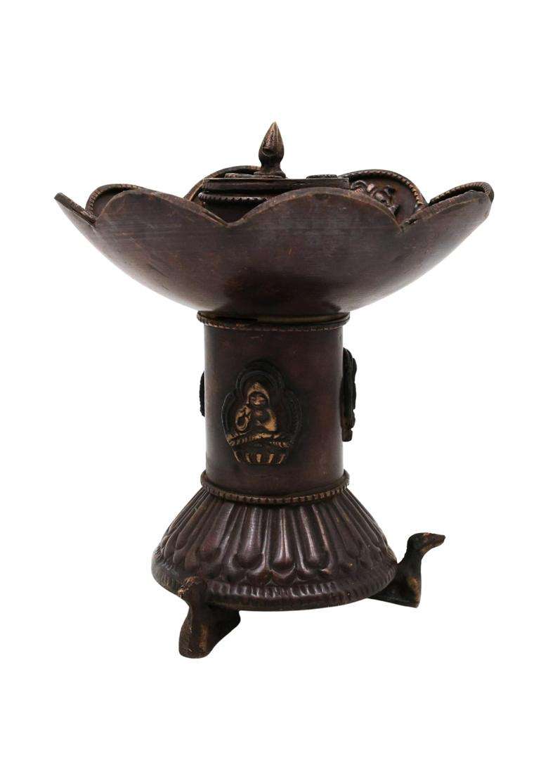 Bhunes Brass Dhoop Dani Dhoop Burner Sambrani Holder Loban Guggal Incense Burner for Pooja Aarti Home Temple - Indya