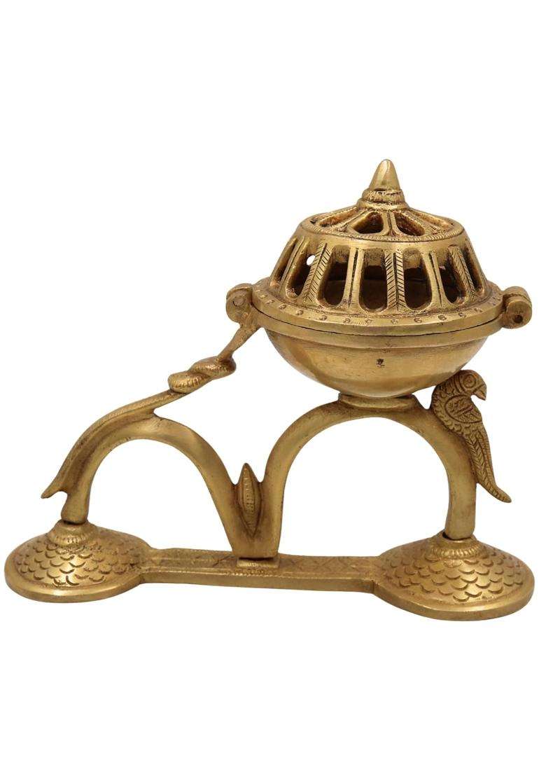 Bhunes Brass Dhoop Dani Incense Burner Pooja Dhoop Holder Sambrani Cup Loban Burner for Pooja Home Decor - Indya