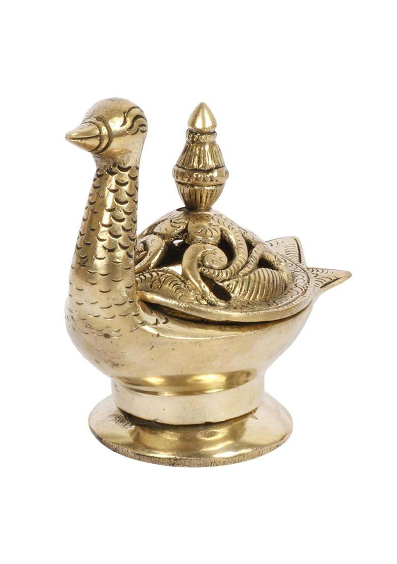 Kartique Brass Duck Dhoop Dani Incense Kapoor Loban Burner Gold 5 Inch - Indya