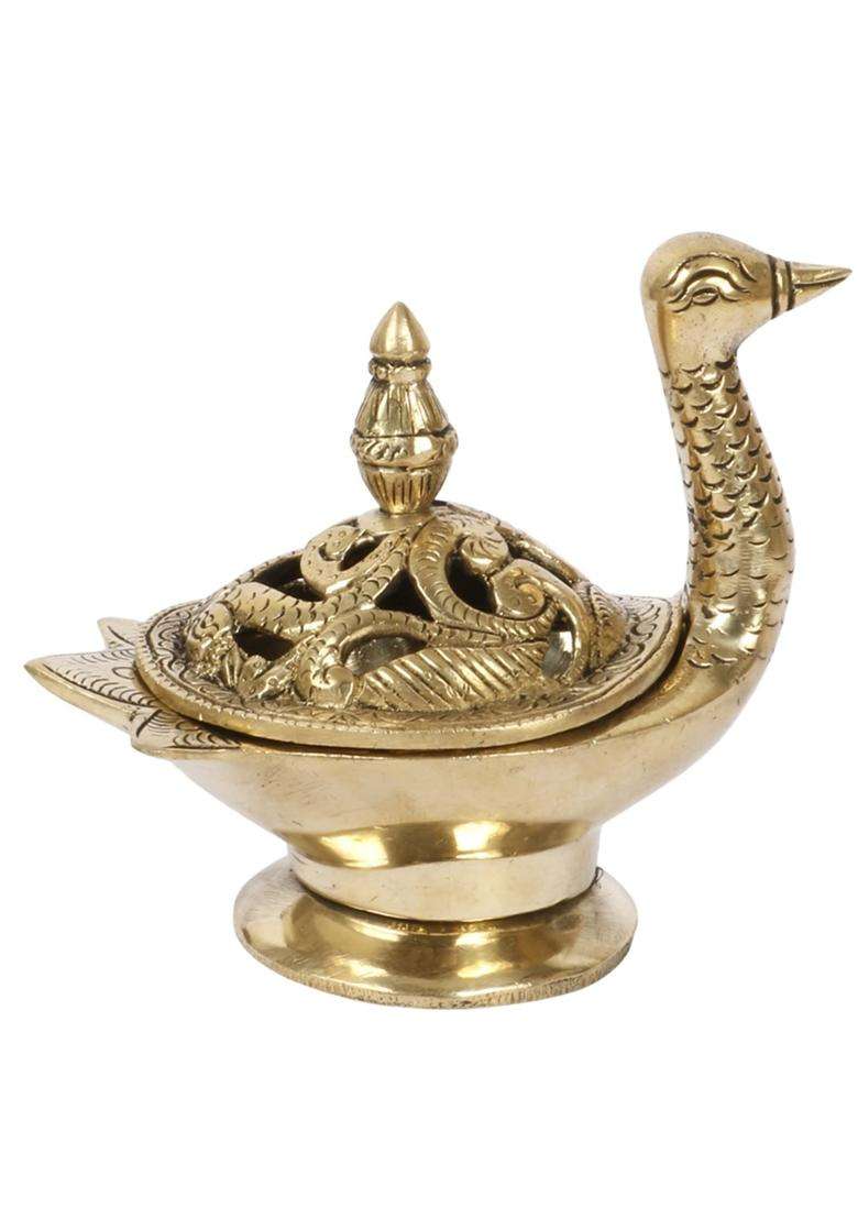 Kartique Brass Duck Dhoop Dani Incense Kapoor Loban Burner Gold 5 Inch - Indya