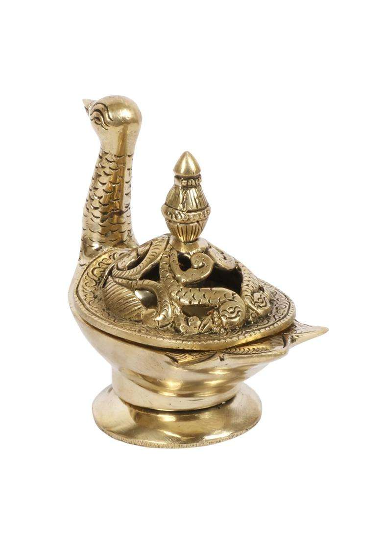 Kartique Brass Duck Dhoop Dani Incense Kapoor Loban Burner Gold 5 Inch - Indya
