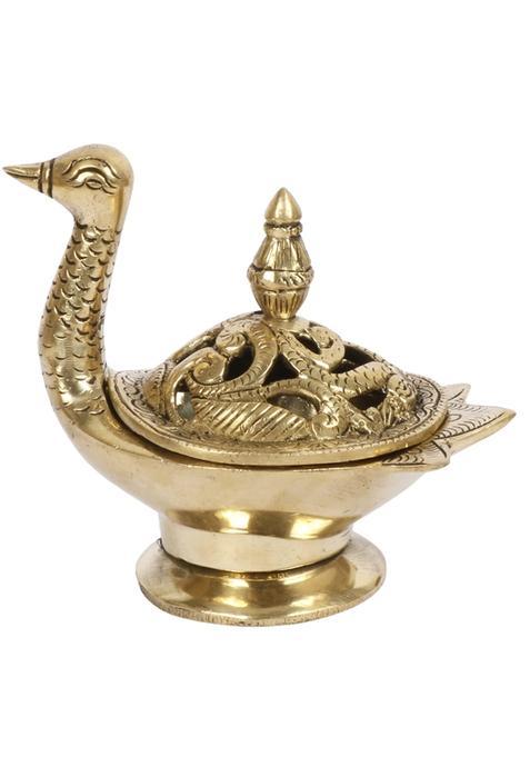 Kartique Brass Duck Dhoop Dani Incense Kapoor Loban Burner Gold 5 Inch