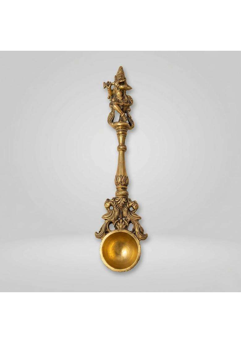 JOBA Brass Lord Krishna Achmani Spoon for Puja Traditional Panchapatra Spoon for Holy Water Offering in Hindu - Indya