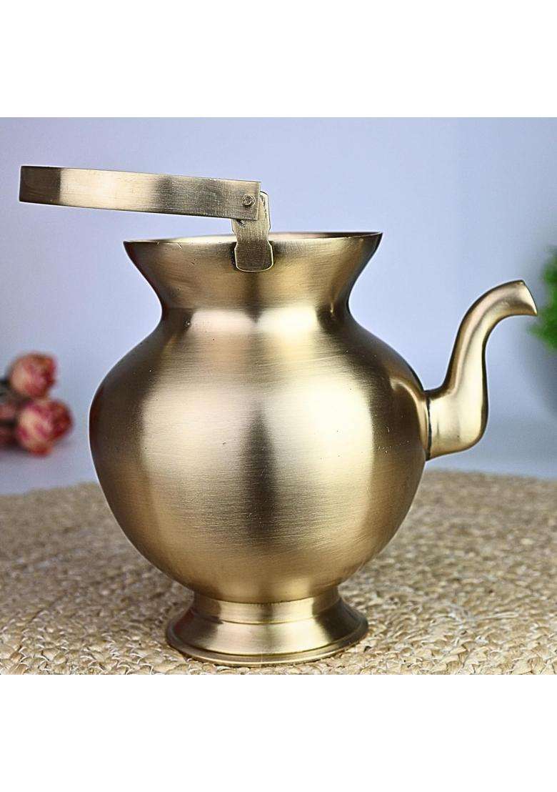 Bhunes Brass Kamandal 7 Inch Handcrafted Kamandalu Water Pot for Pooja Abhishek - Indya