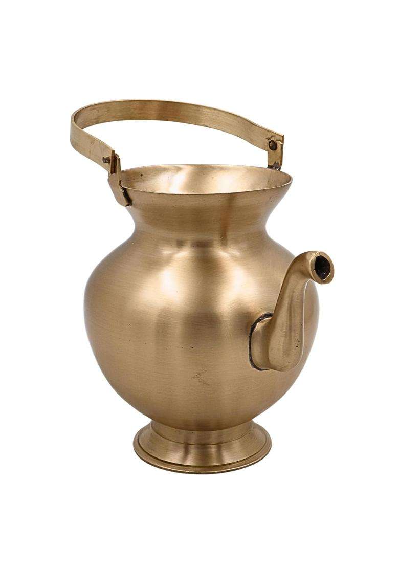 Bhunes Brass Kamandal 7 Inch Handcrafted Kamandalu Water Pot for Pooja Abhishek - Indya
