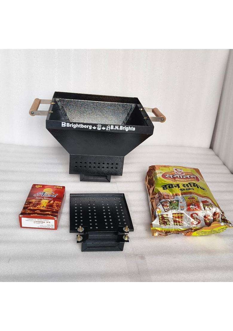 Brightberg Black Mudiam Metal Traditional Hawan Kund CRC Seat Powder Coating Body for Home and Mander Any - Indya