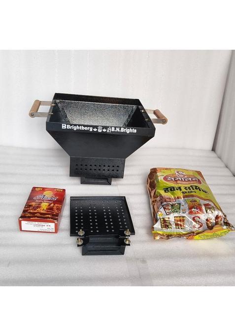 Brightberg Black Mudiam Metal Traditional Hawan Kund CRC Seat Powder Coating Body for Home and Mander Any