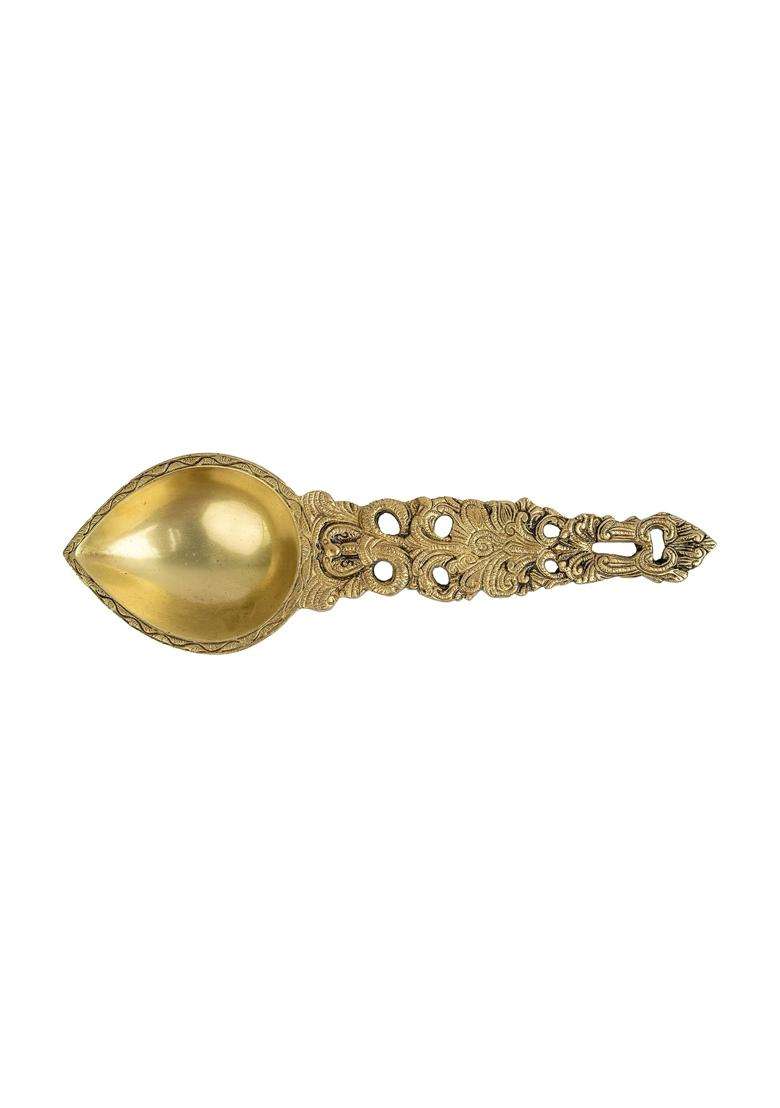 Jaszz Art Gold Brass Pooja Aarti Spoon 13IN Long 950 G Home Decor - Indya