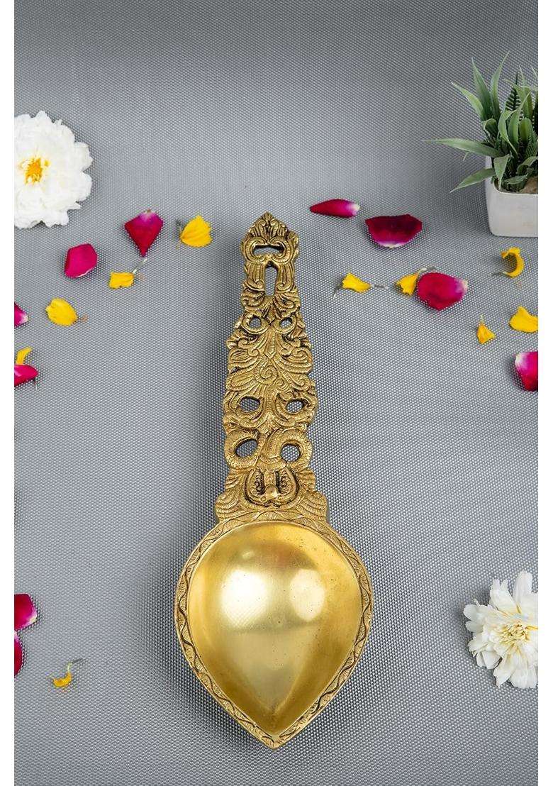 Jaszz Art Gold Brass Pooja Aarti Spoon 13IN Long 950 G Home Decor - Indya