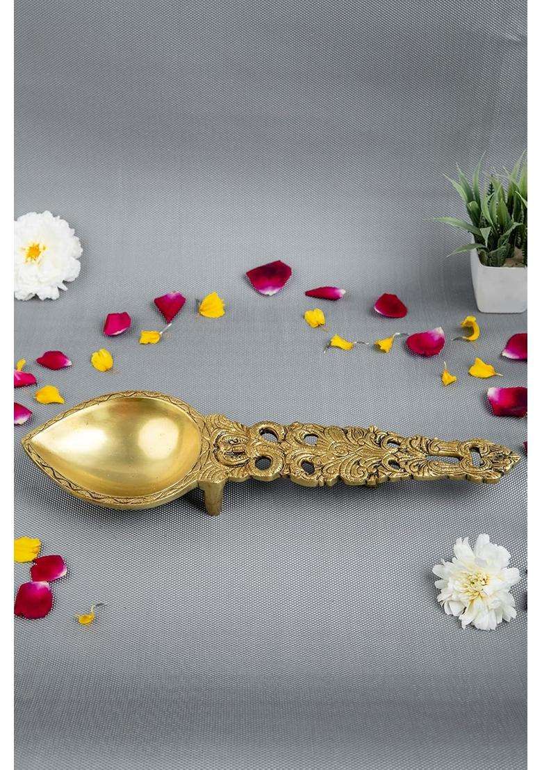 Jaszz Art Gold Brass Pooja Aarti Spoon 13IN Long 950 G Home Decor - Indya