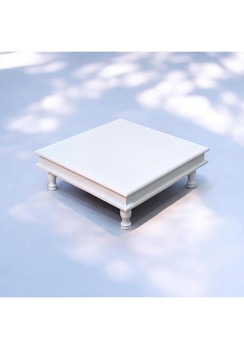 Wooden Cave Puja Chowki Bajot Stool for Pooja White Engineered Wood with Glossy Finish