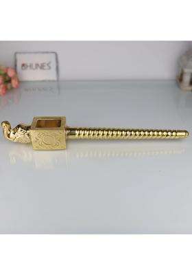 Gold South Indian Arts Brass Handcrafted Yagna Spoon with Elephant Face Traditional Havan Achamani
