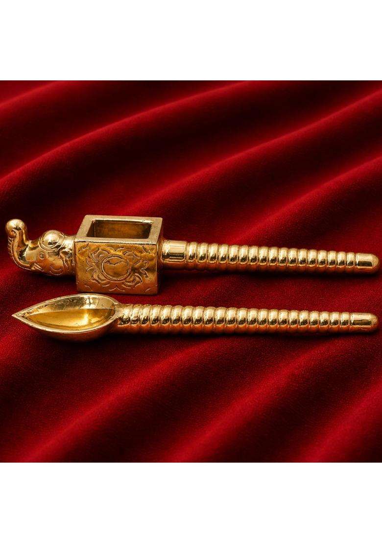 Bhunes Brass Havan Spoon Set Yajna Achamani Sruva Sruk Agnihotra Ritual Offering Spoon Vedic Pooja Homa - Indya
