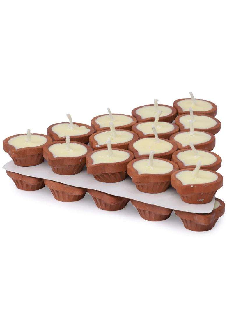 White Pure Cow Ghee Diya 60 Pcs for Puja and Diwali Decoration Upto 50 55 Burn Time - Indya