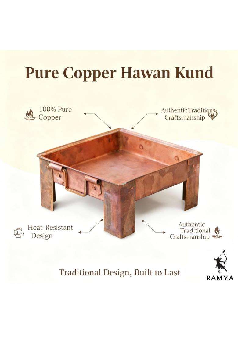 Ramya Havan Kund Hawan Kund for Home Pure Copper Hawan Kund with Handle on Both Side for Yagya Havan Kund - Indya