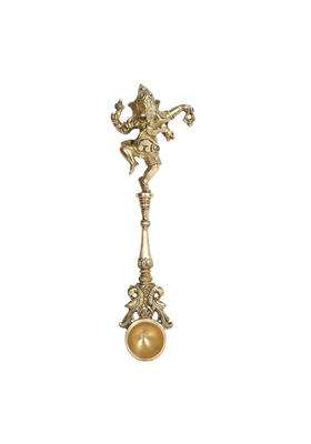 Kartique Gold Brass Dancing Ganesha Achmani Pooja Spoon for Rituals 11 Inches