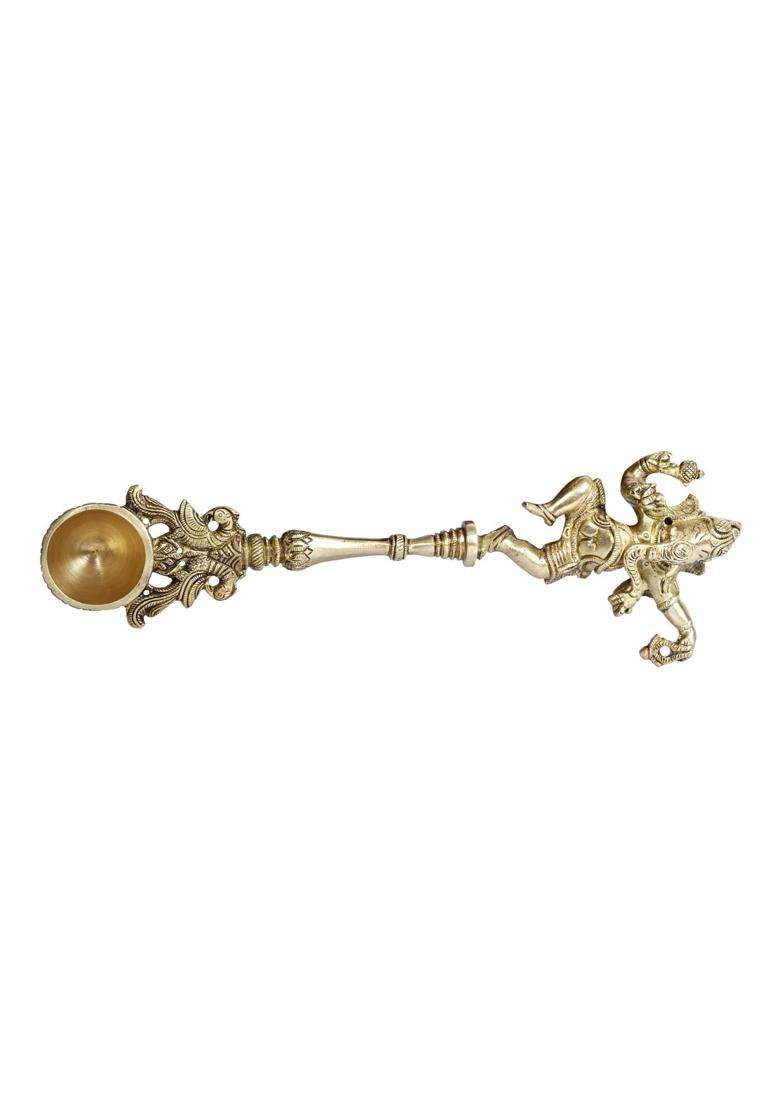Kartique Gold Brass Dancing Ganesha Achmani Pooja Spoon for Rituals 11 Inches - Indya