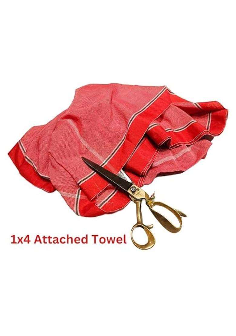 Jethiya 100 Percent Cotton Red Gamcha Towel Suitable for Puja and Religious Functions - Indya