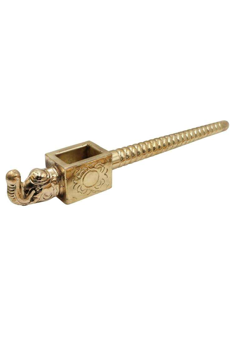 Bhunes Gold Brass Yagna Spoon 20 Inch Handcrafted Elephant Face Sruk Sruva for Havan Homam Agnihotra and Pooja - Indya